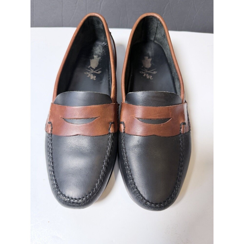 RR Country Club Black & Brown Leather Penny Loafers Men's 9M Hand Sewn Read
